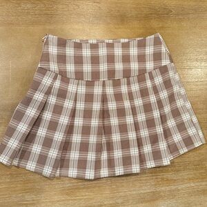 BP Plaid Pleated Mini Skirt Brown Ivory‎ Side Zip Size XS